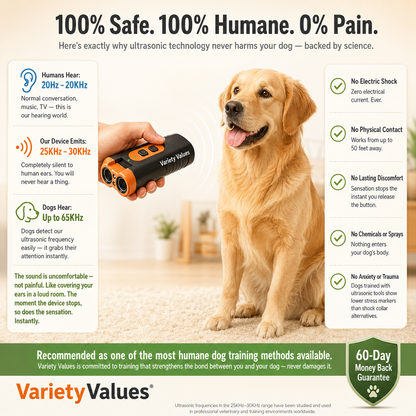 Ultrasonic Bark Trainer – 50ft No-Shock Dog Deterrent for Safer Walks & Quieter Homes