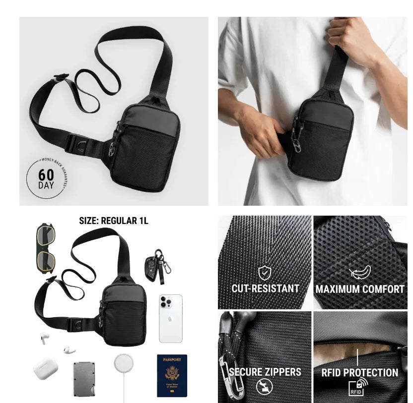 VaultCross Sling Bag - Stainless Steel Lock, Scratch-Resistant Fabric, All-Day Comfort Fit